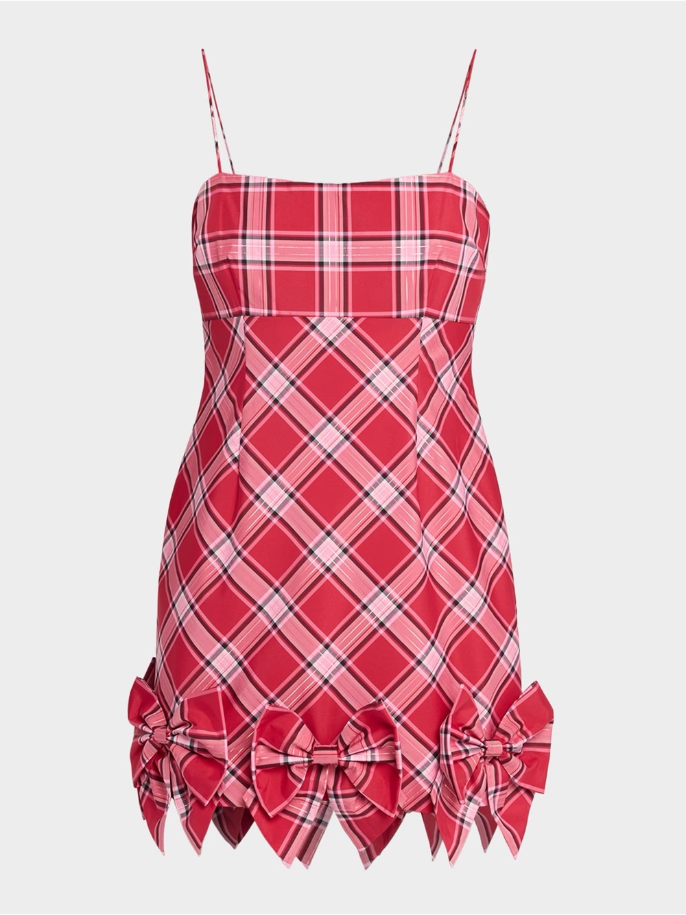 $495 LoveShackFancy Kennedi Tartan Bow Mini Dress